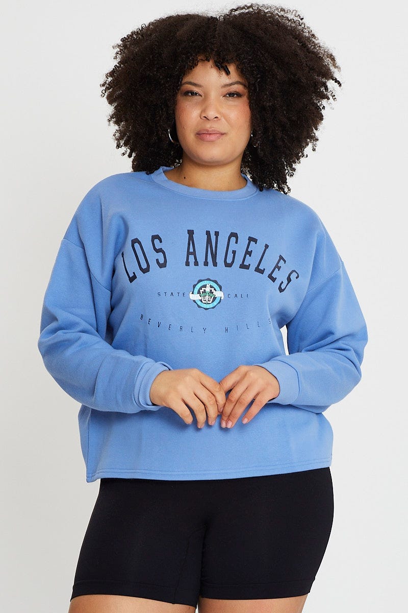 Mid Blue Sleeve Sweatshirt California Crew Neck Long For Women By You And All
