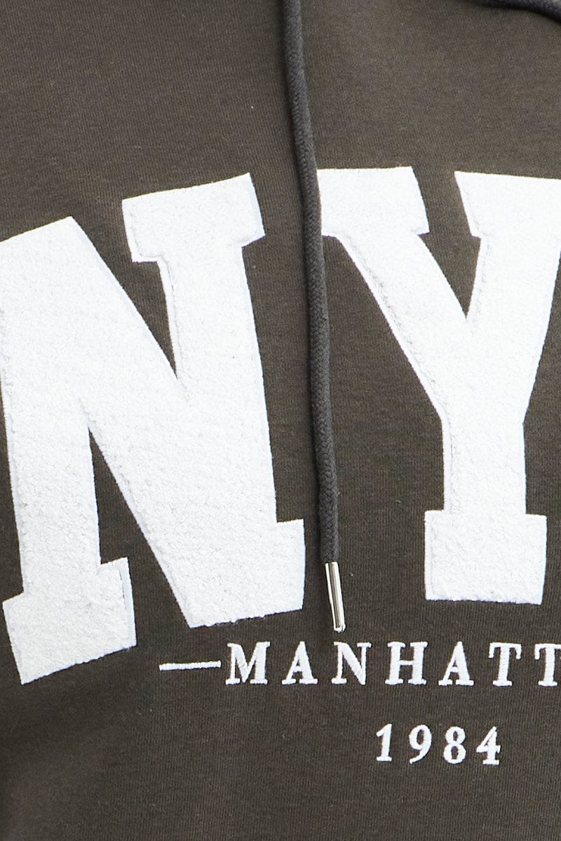 Grey Hoodie Sweatshirt Pocket NYC Embroidered Oversized for YouandAll Fashion