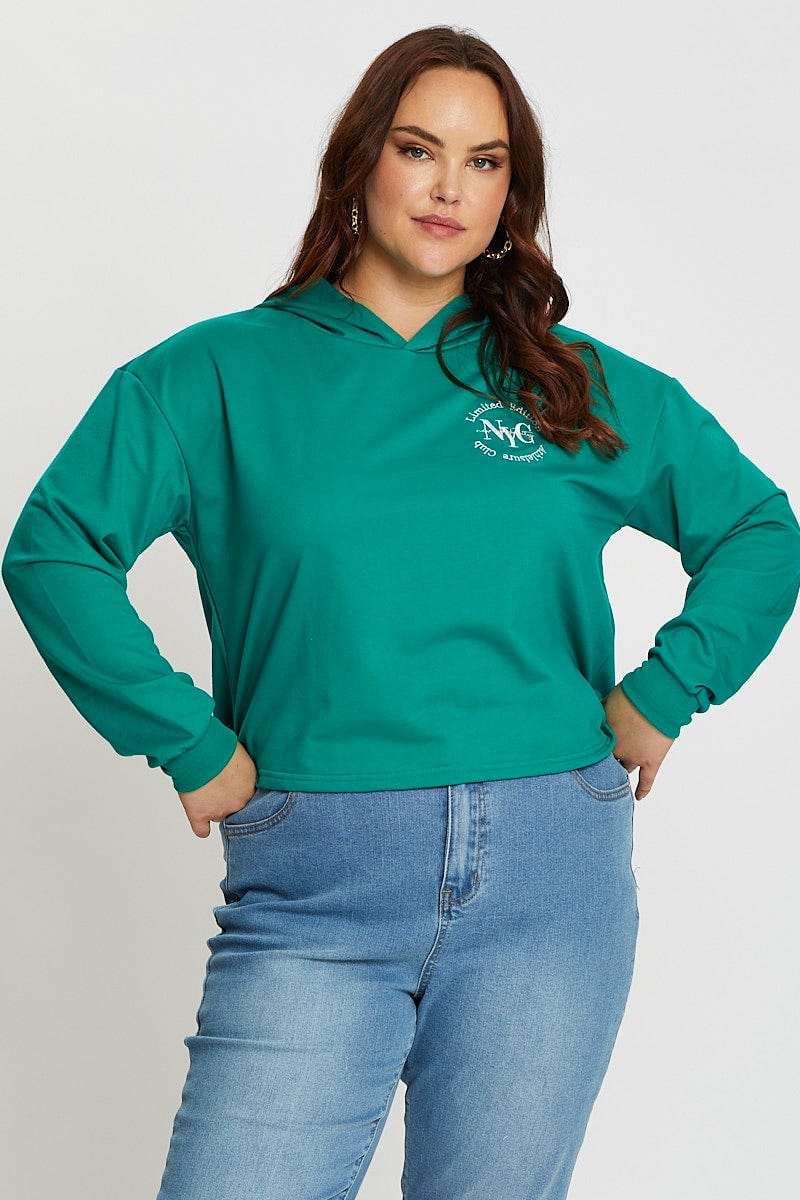 Green Long Sleeve Hooded Sweat Top for Women by You and All