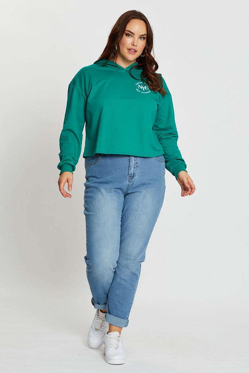 Green Long Sleeve Hooded Sweat Top for Women by You and All