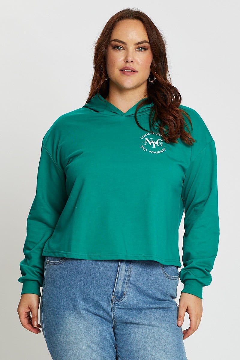 Green Long Sleeve Hooded Sweat Top for Women by You and All