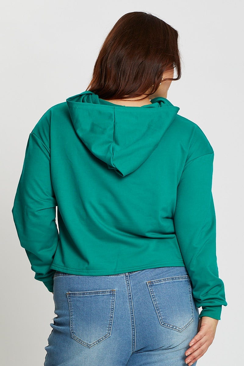 Green Long Sleeve Hooded Sweat Top for Women by You and All