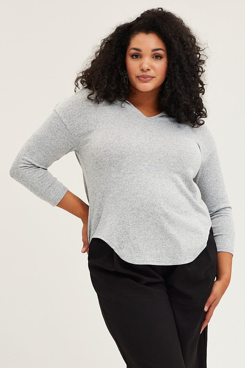 Plus Size Grey Long Sleeve Curve Hem Hoodie Top | You + All | Shop ...