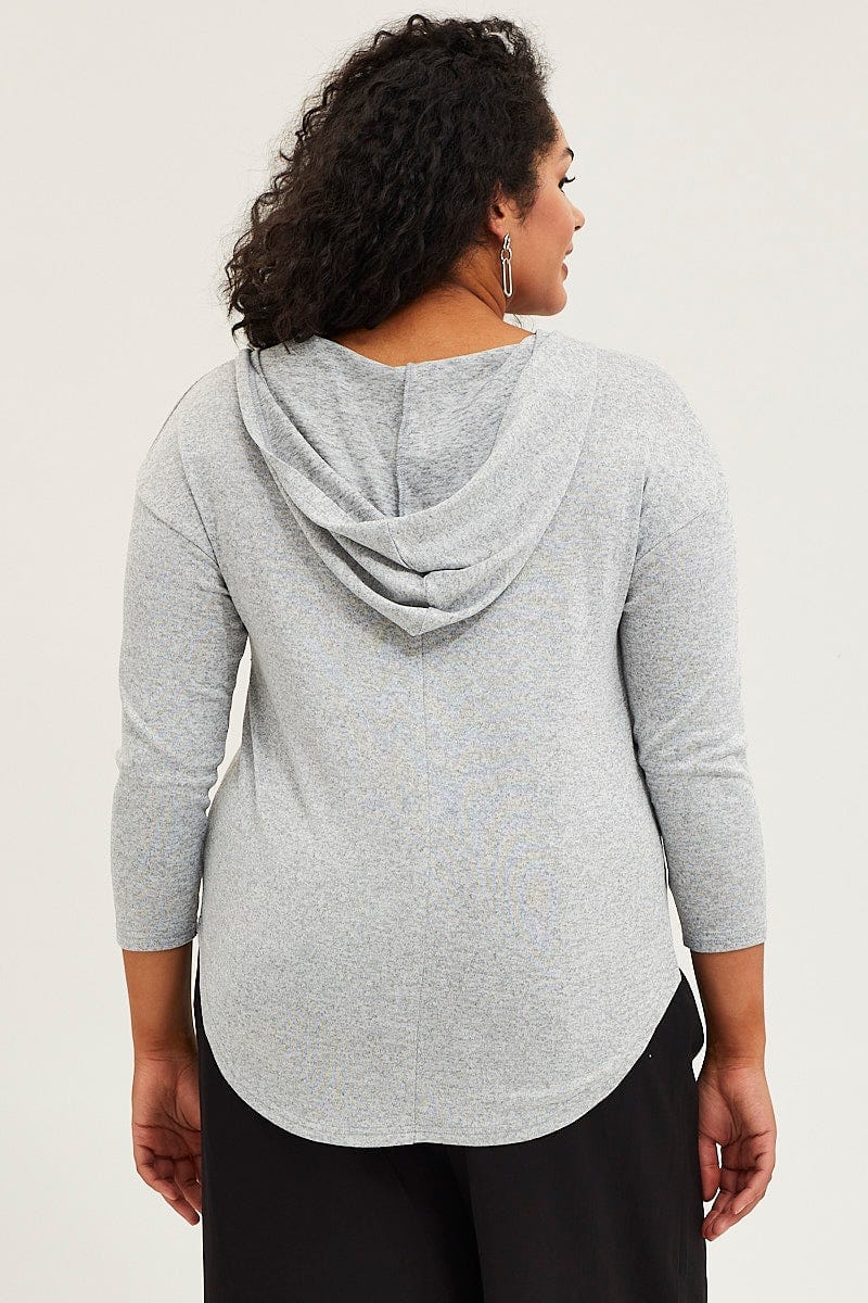 Grey Long Sleeve Curve Hem Hoodie Top For Women By You And All