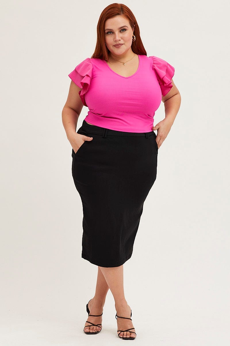 Plus Size Pink Cotton Top Crew Neck Layered Flutter Sleeve | You + All ...