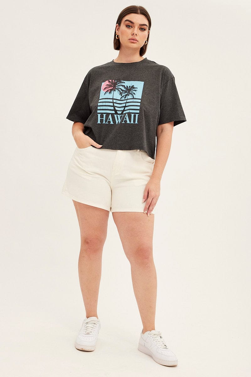Grey Graphic T-Shirt Crop Hawaii Cotton for YouandAll Fashion