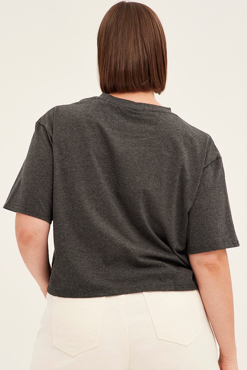 Grey Graphic T-Shirt Crop Hawaii Cotton for YouandAll Fashion