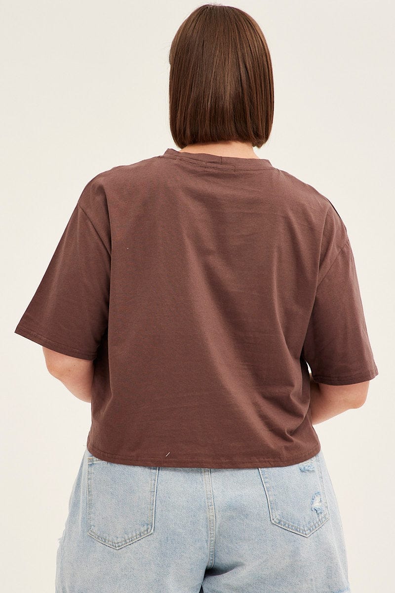 Brown Short Sleeve Los Angeles Crop T-shirt You All