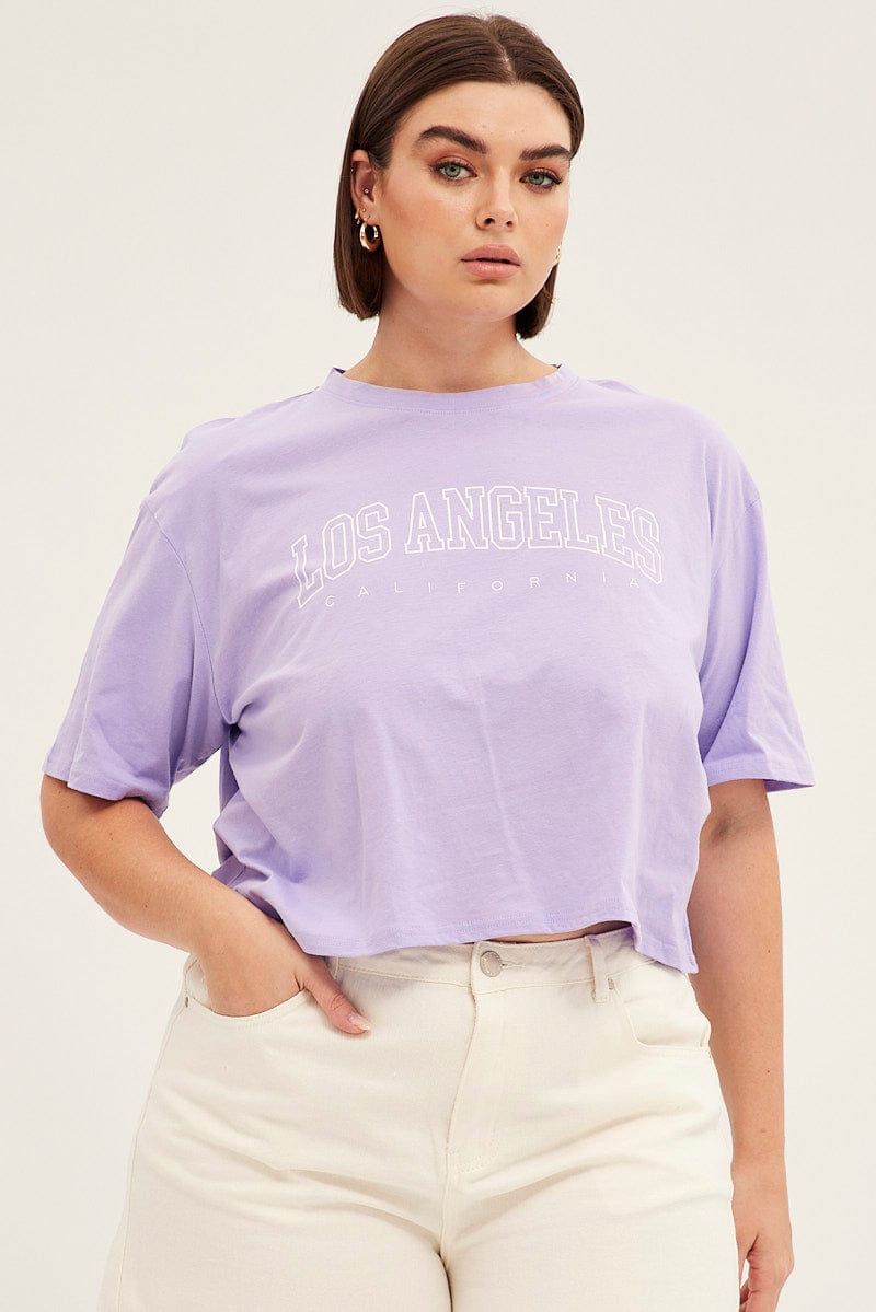 Purple Short Sleeve Los Angeles Crop T-Shirt for YouandAll Fashion