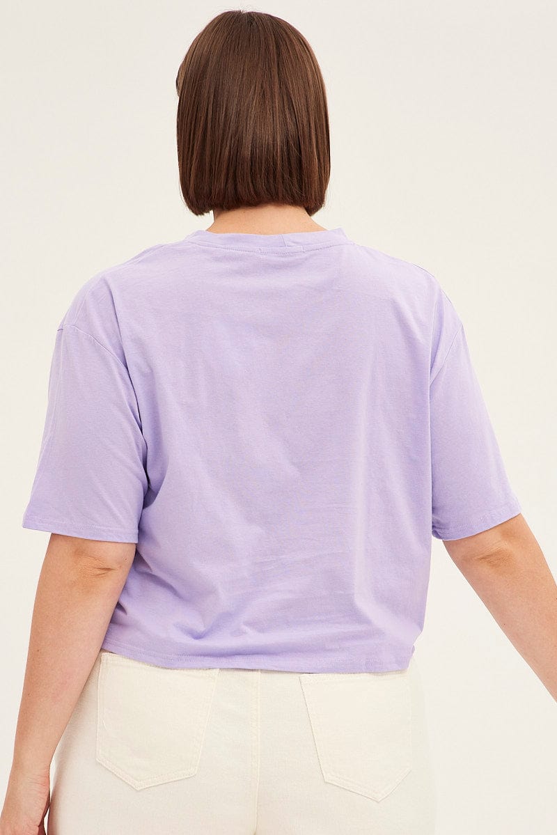 Purple Short Sleeve Los Angeles Crop T-Shirt for YouandAll Fashion