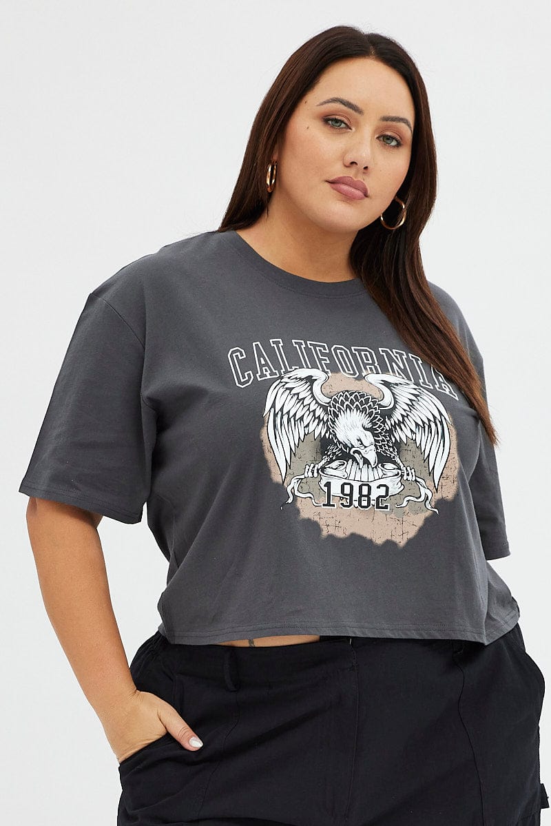 Grey Short Sleeve California Eagle T-Shirt for YouandAll Fashion