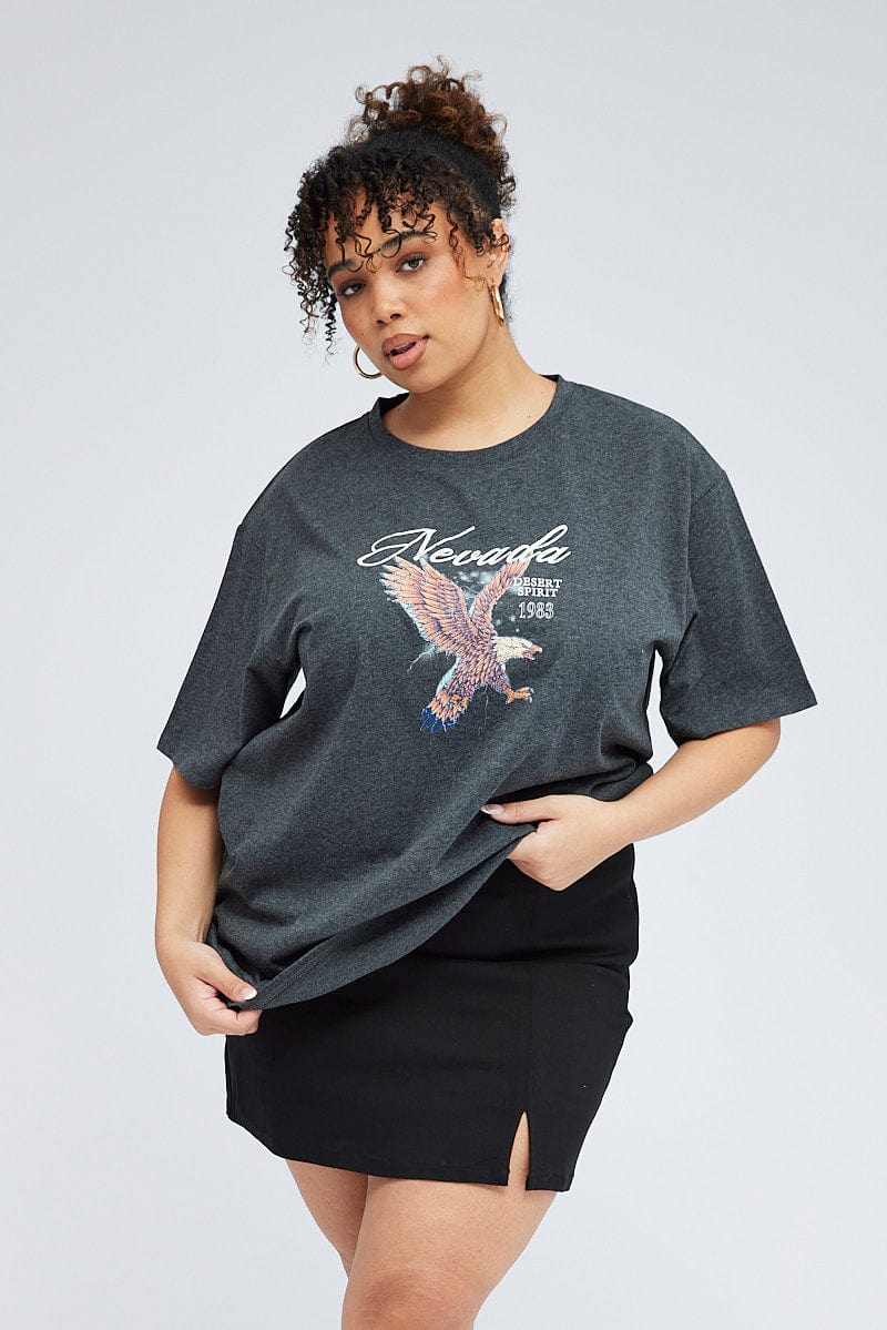 Grey Oversized T-Shirt Nevada Eagle Graphic Print for YouandAll Fashion