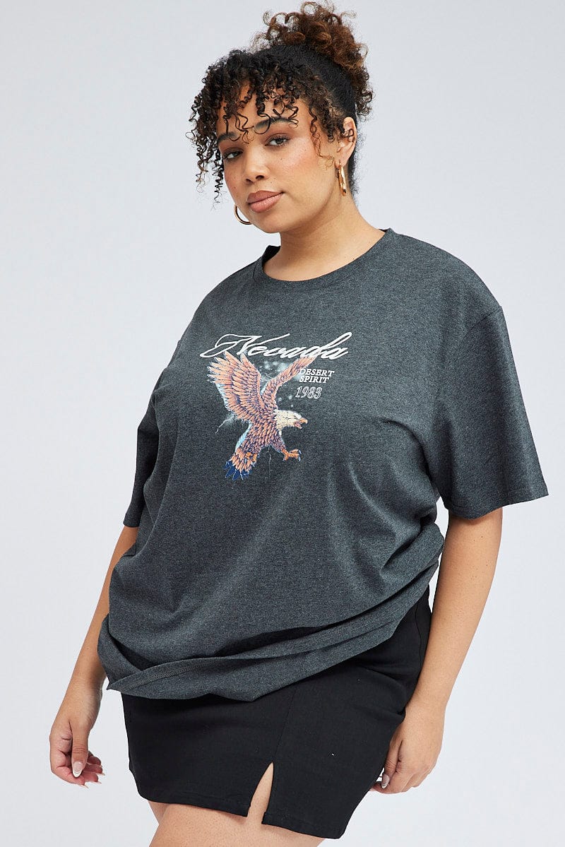 Grey Oversized T-Shirt Nevada Eagle Graphic Print for YouandAll Fashion