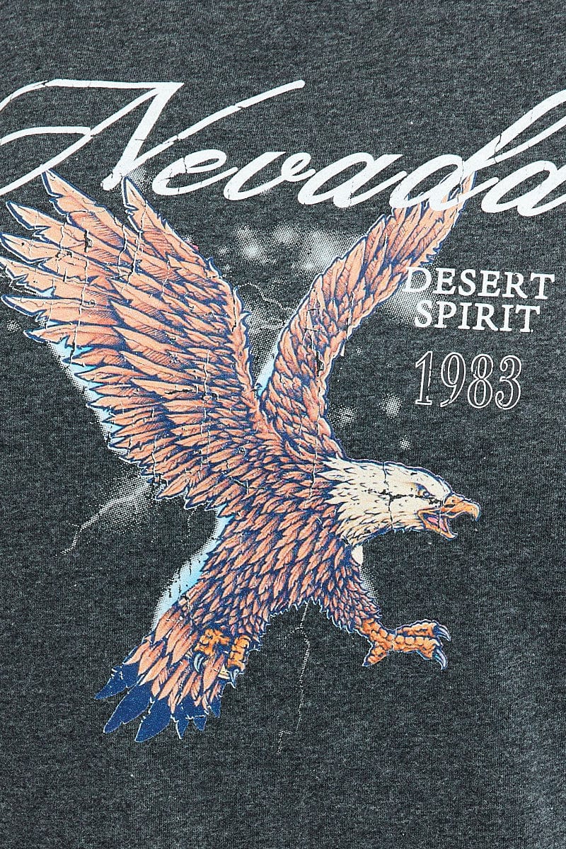 Grey Oversized T-Shirt Nevada Eagle Graphic Print for YouandAll Fashion