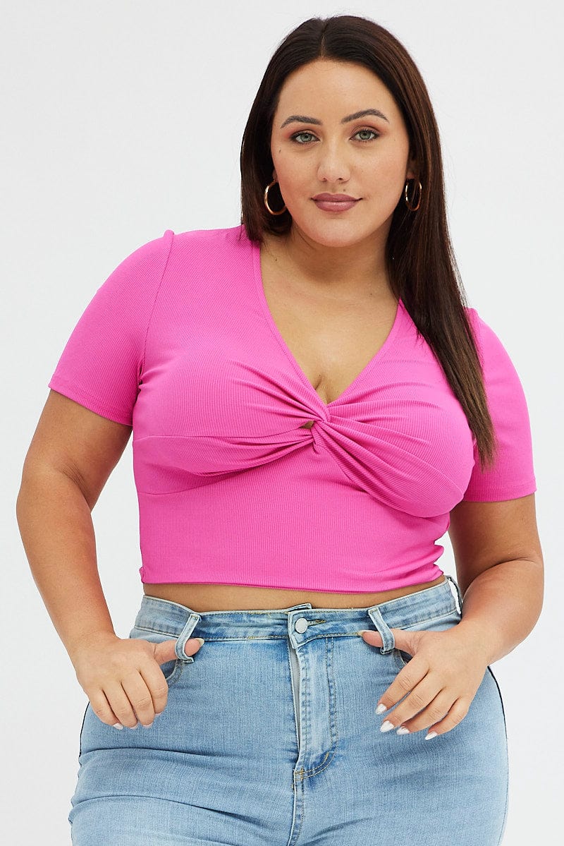 Pink Jersey Top Short Sleeve Twist Rib for YouandAll Fashion