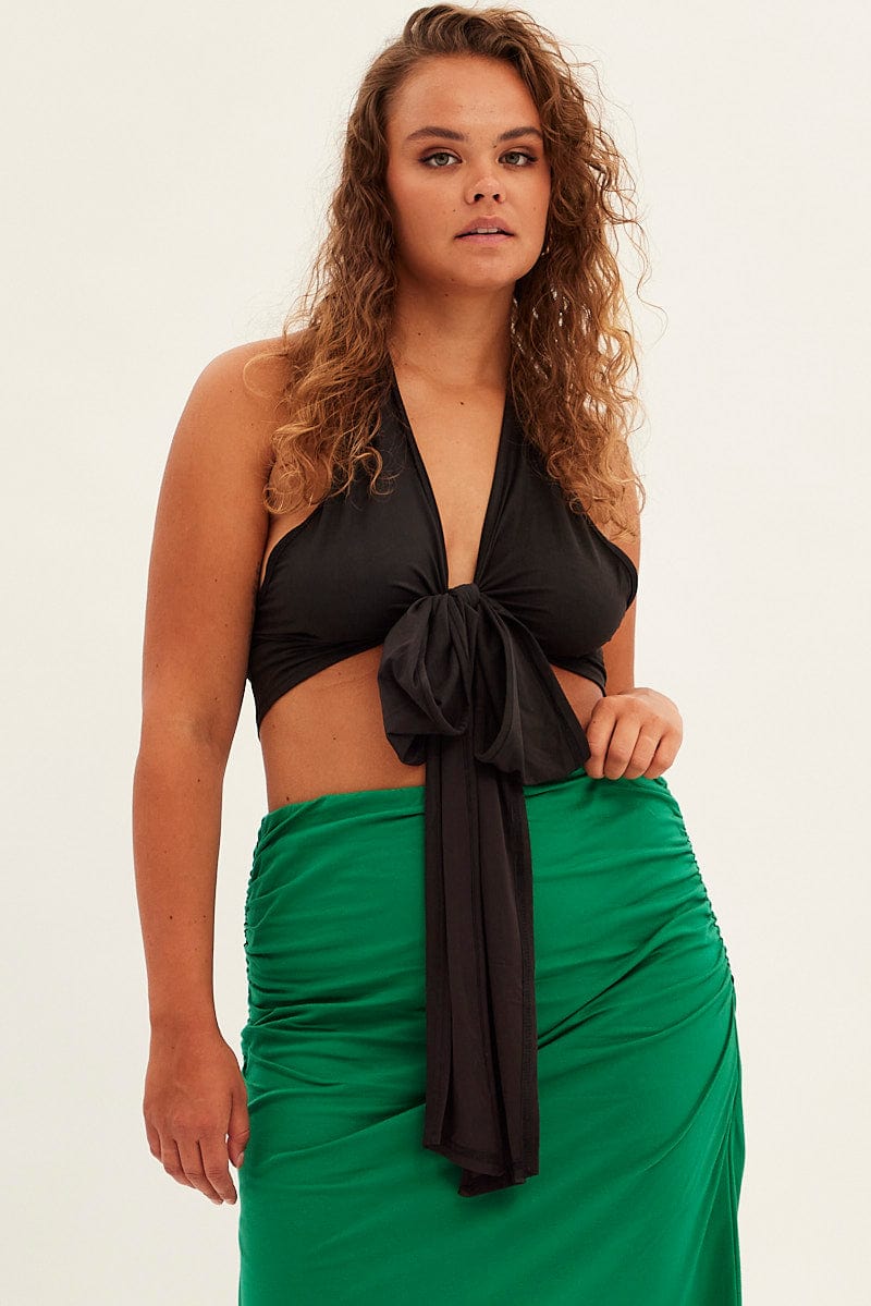 Black Halter Top Jersey Tie Front for YouandAll Fashion