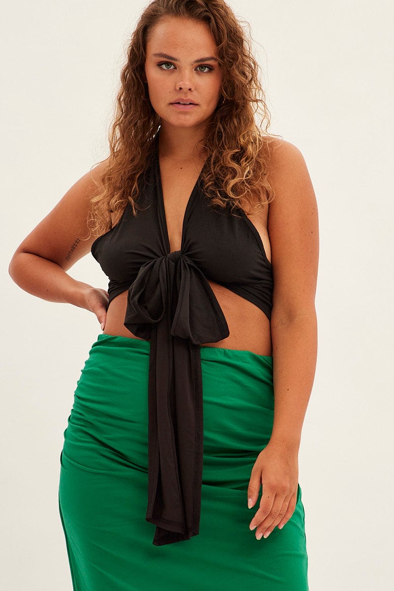 Black Halter Top Jersey Tie Front for YouandAll Fashion