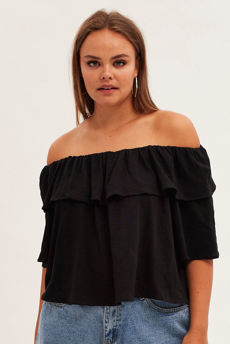 Black Jersey Top Off Shoulder for YouandAll Fashion