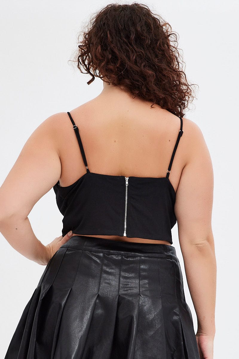 Fashion Plus Size Leather Crop Top Plus Leather Look Stud Collar