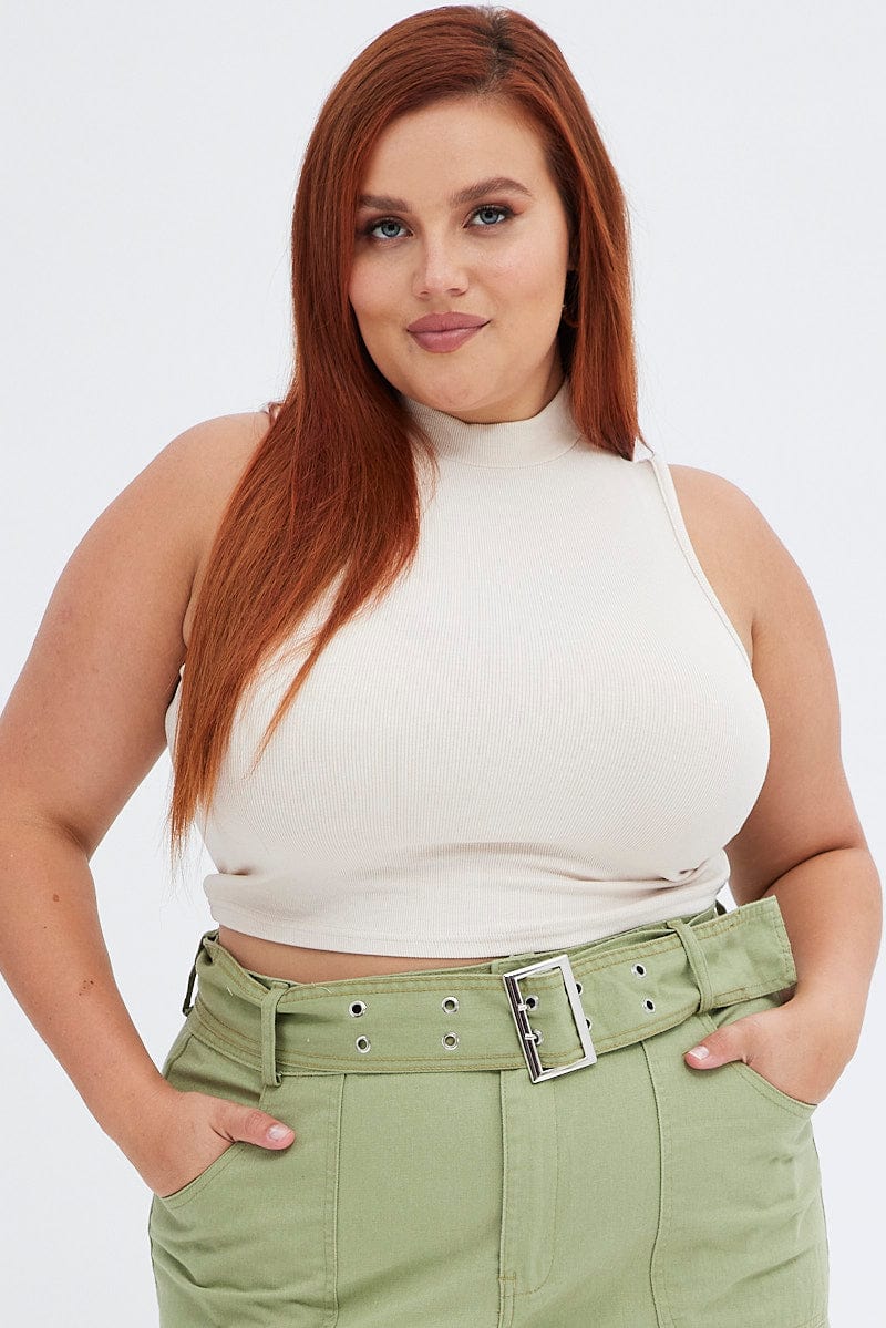 White Ribbed Top Cutaway Neck Rib Cropped for YouandAll Fashion