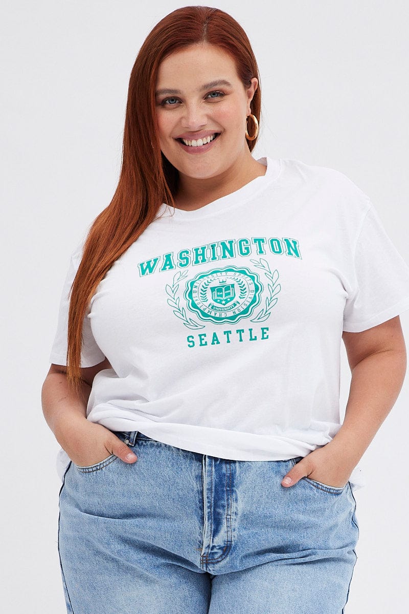 White College T-Shirt Washington Regular Length Cotton for YouandAll Fashion