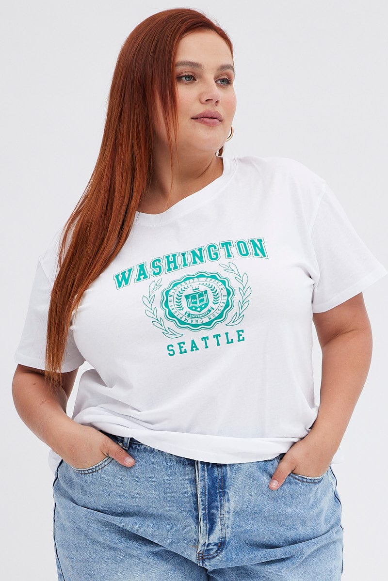 White College T-Shirt Washington Regular Length Cotton for YouandAll Fashion