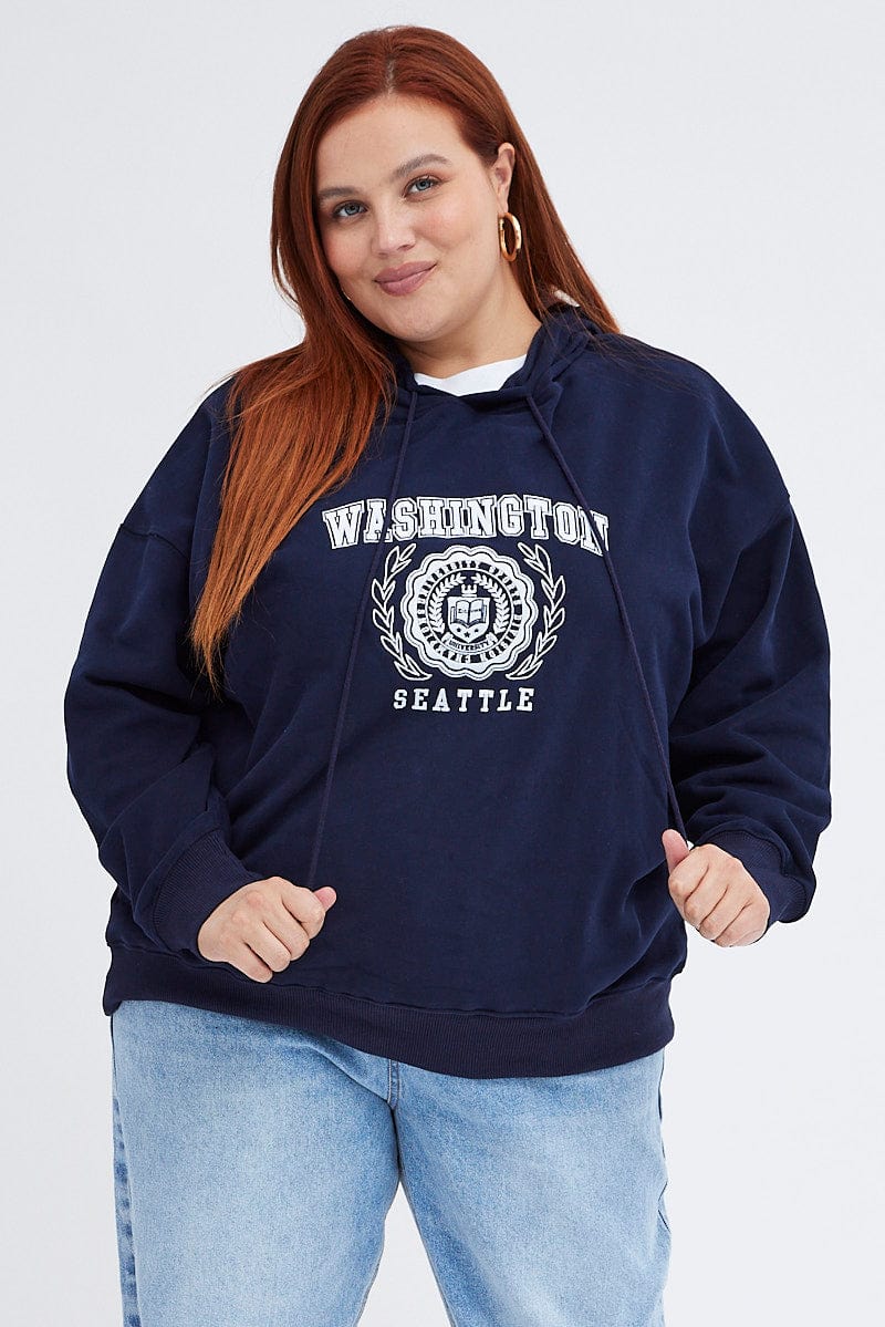 Blue Graphic Sweatshirt Washington Oversized Fleece for YouandAll Fashion