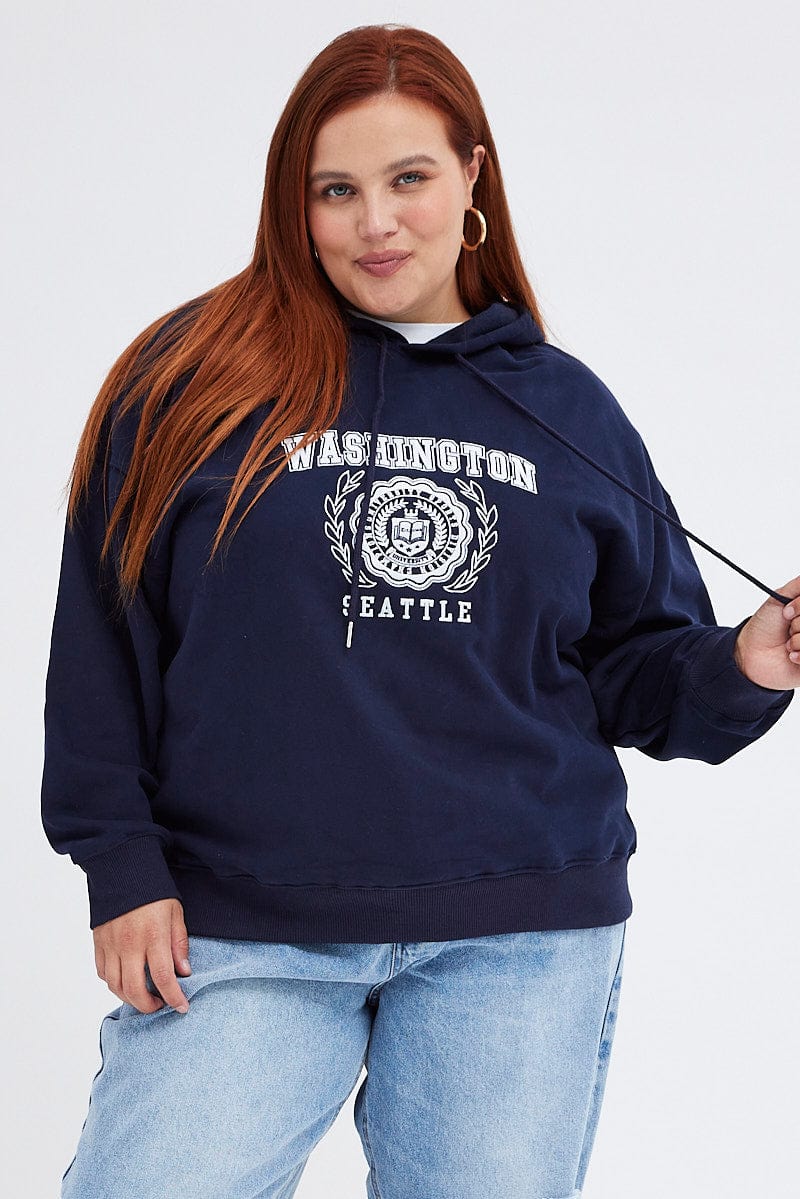 Blue Graphic Sweatshirt Washington Oversized Fleece for YouandAll Fashion