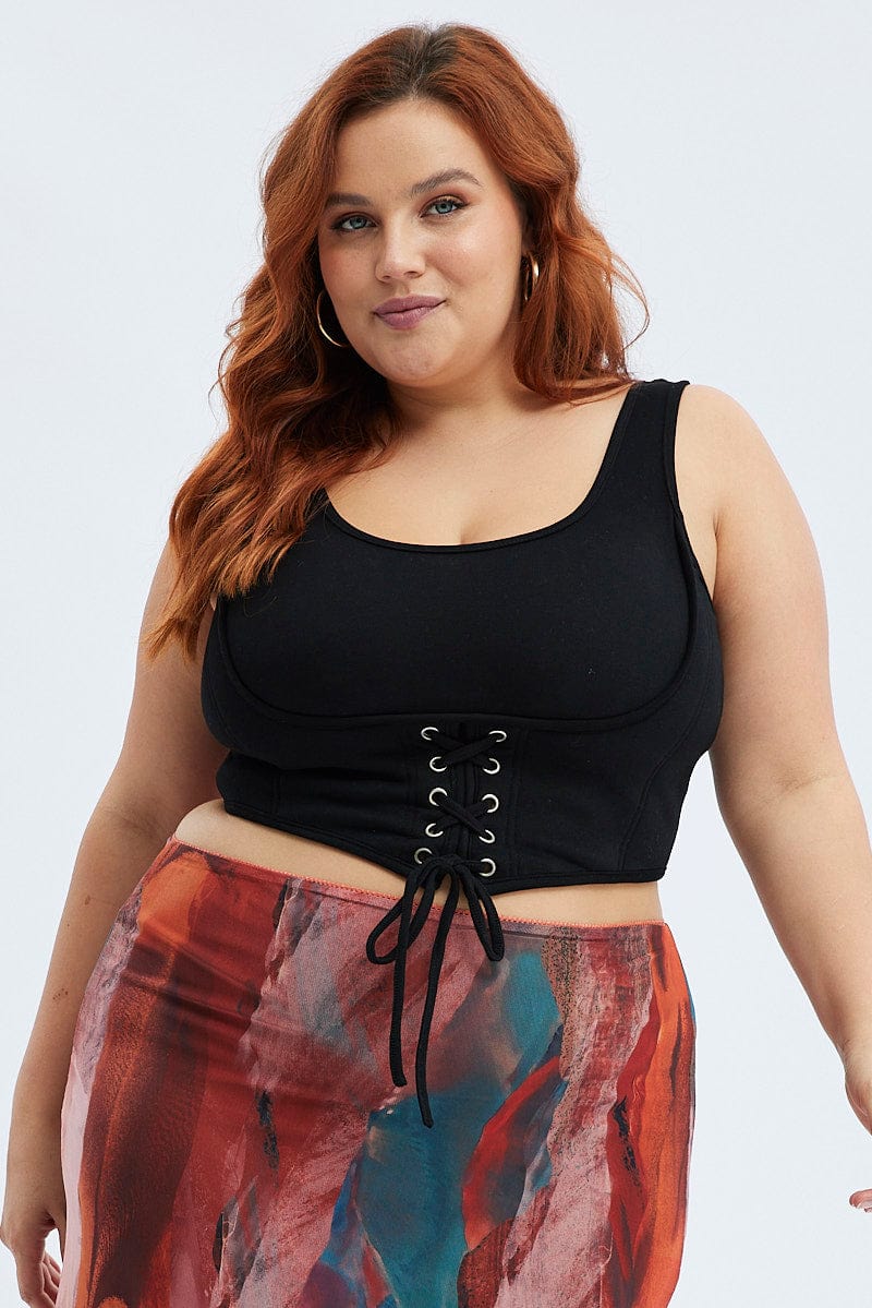 Black Corset Top Eyelet Lace Up Bustier Sleeveless You All