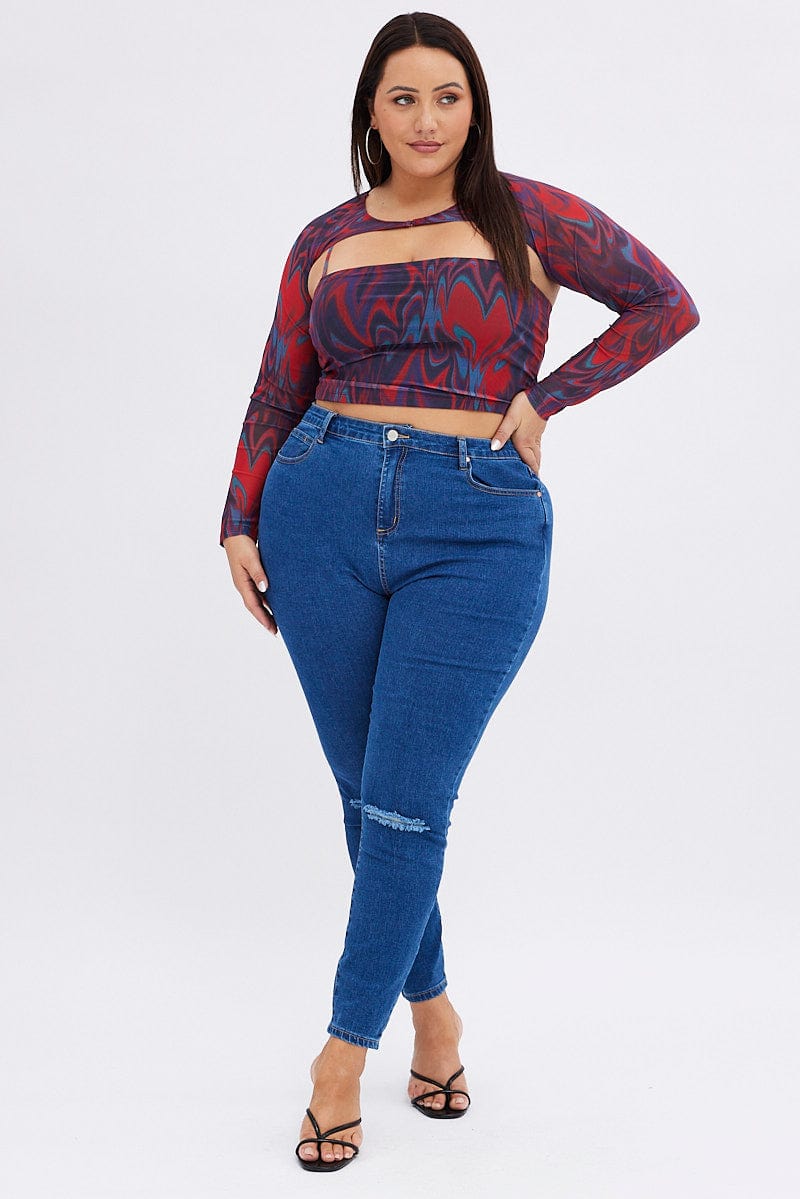 Red Abstract Mesh Top With Shrug | You & All