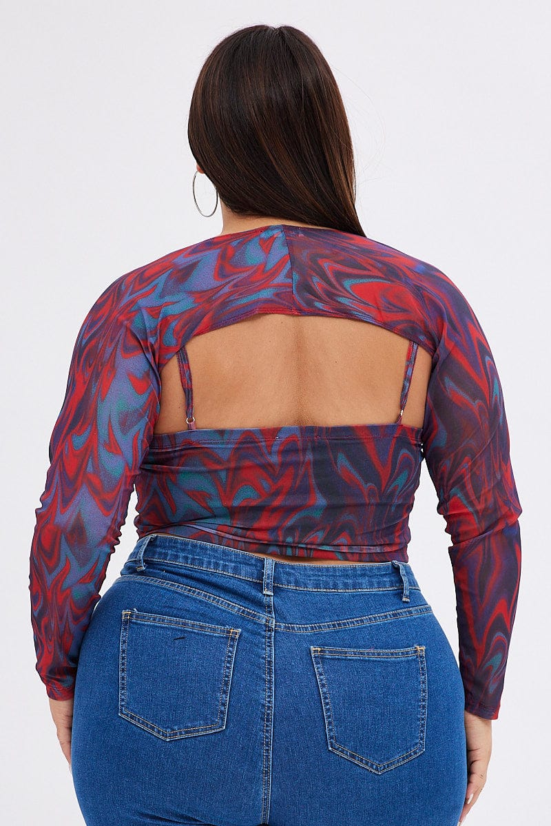 Red Abstract Mesh Top With Shrug | You & All