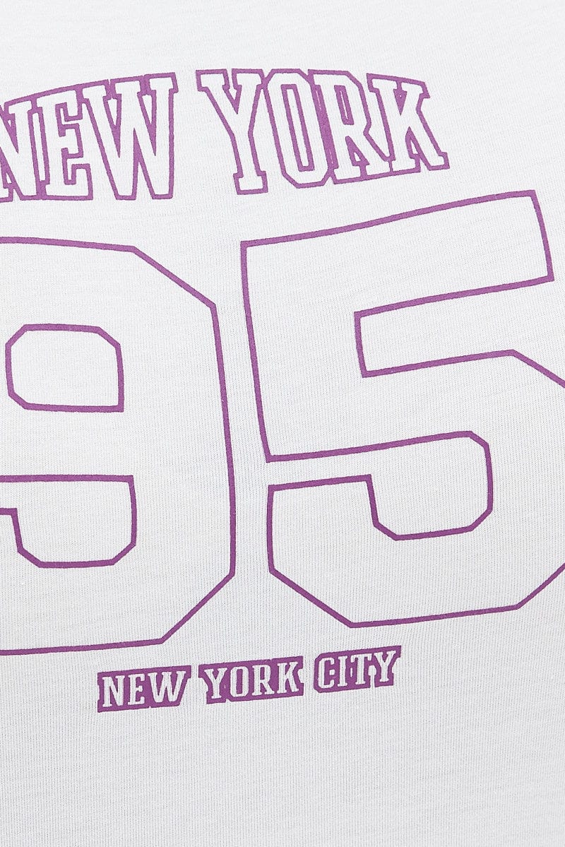 White Graphic T-Shirt Contrast Trim New York Print for YouandAll Fashion