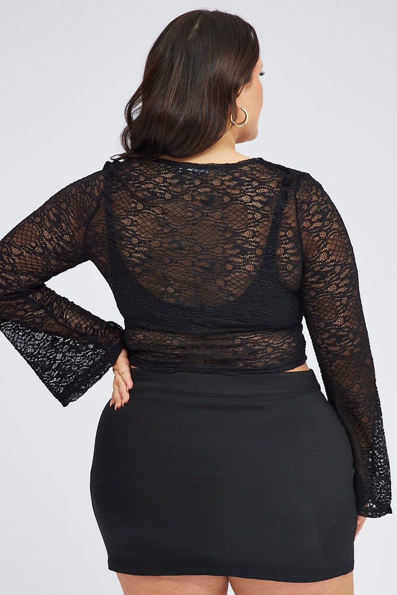 Black Lace Top Long Sleeve