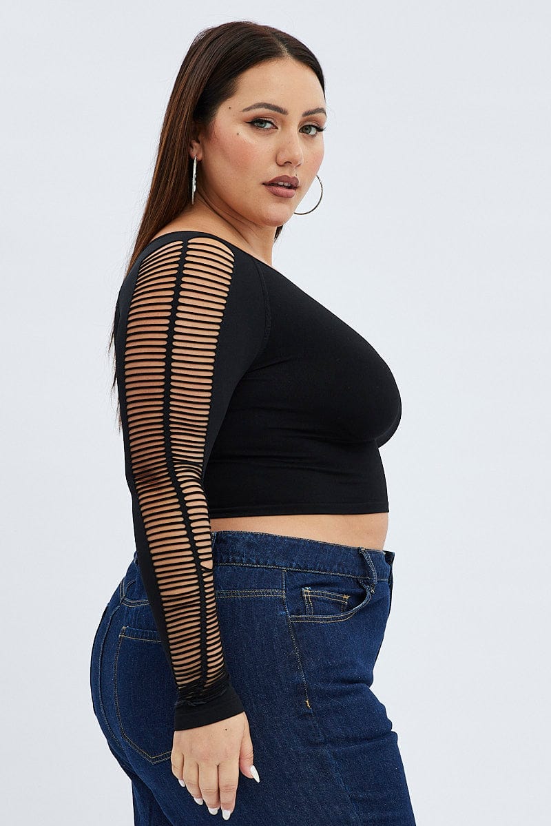 Black Seamless Top Slash Sleeve Crop for YouandAll Fashion