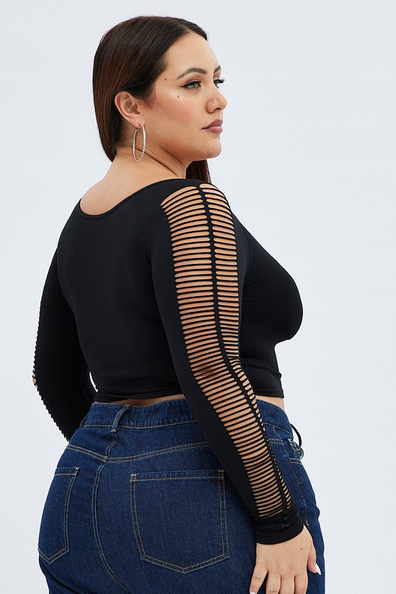 Black Seamless Top Slash Sleeve Crop for YouandAll Fashion