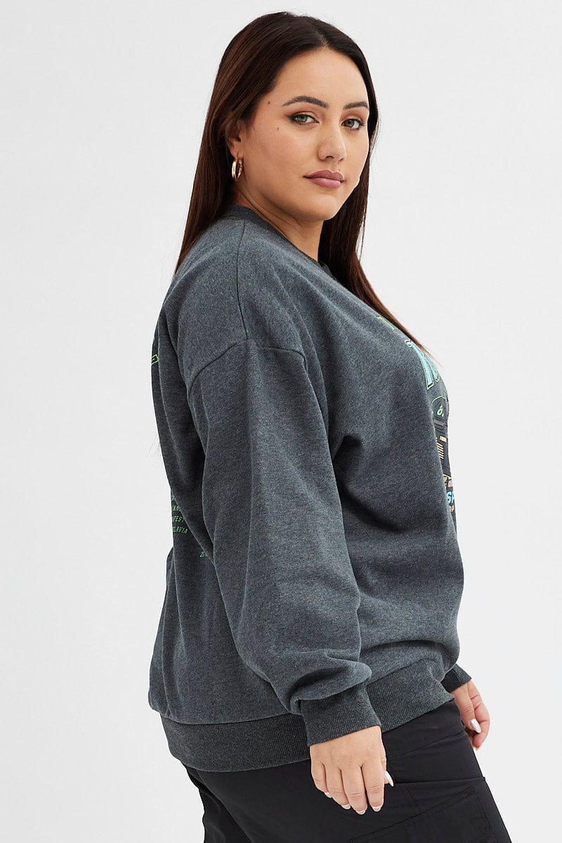 Grey Oversized Sweatshirt Racing Tour Printed Fleece for YouandAll Fashion