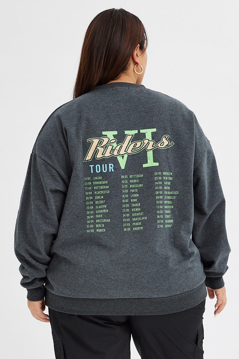 Grey Oversized Sweatshirt Racing Tour Printed Fleece for YouandAll Fashion