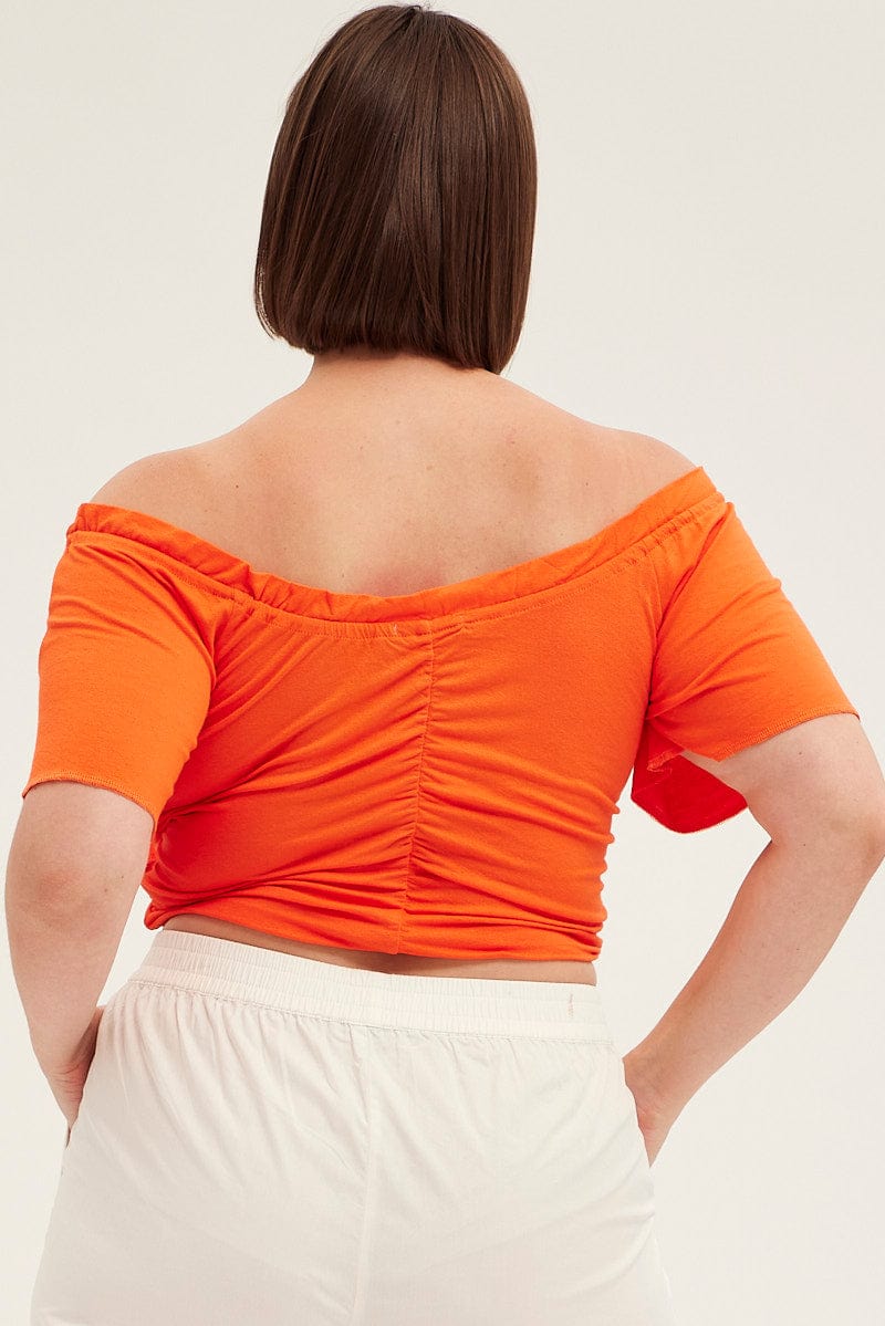 Orange Crop Top Short Sleeve Frill Edge Drawstring for YouandAll Fashion