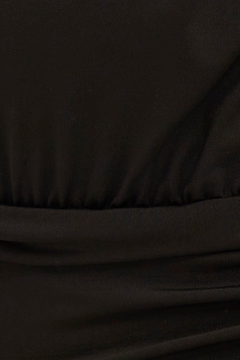 Black Stretch Bodysuit Short Puff Sleeve Deep V Jersey | You + All