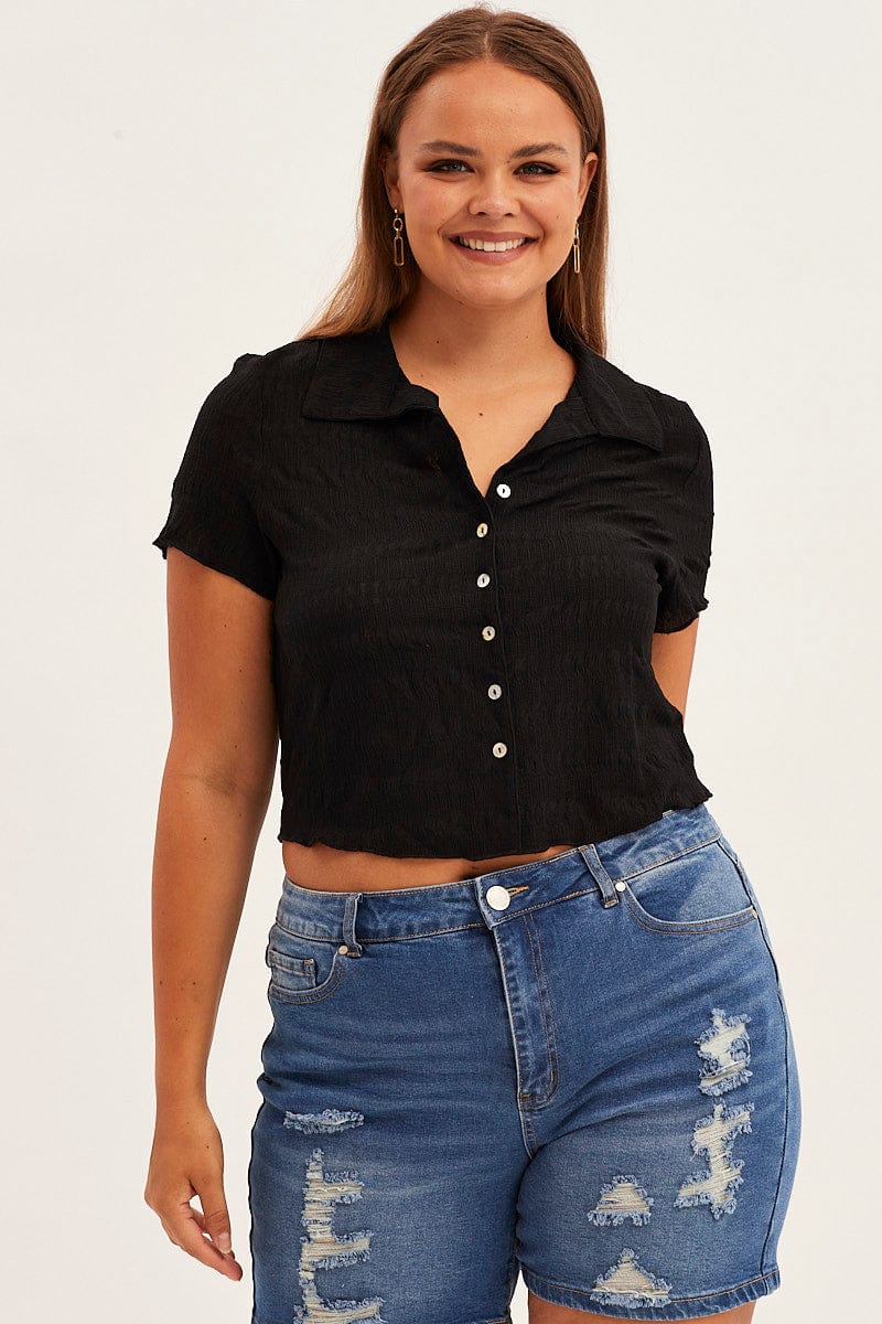 Black Short Sleeve Button Top for YouandAll Fashion