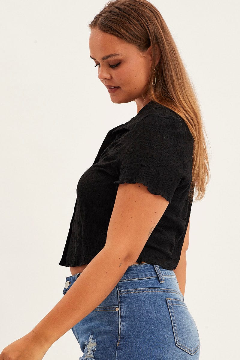 Black Short Sleeve Button Top for YouandAll Fashion