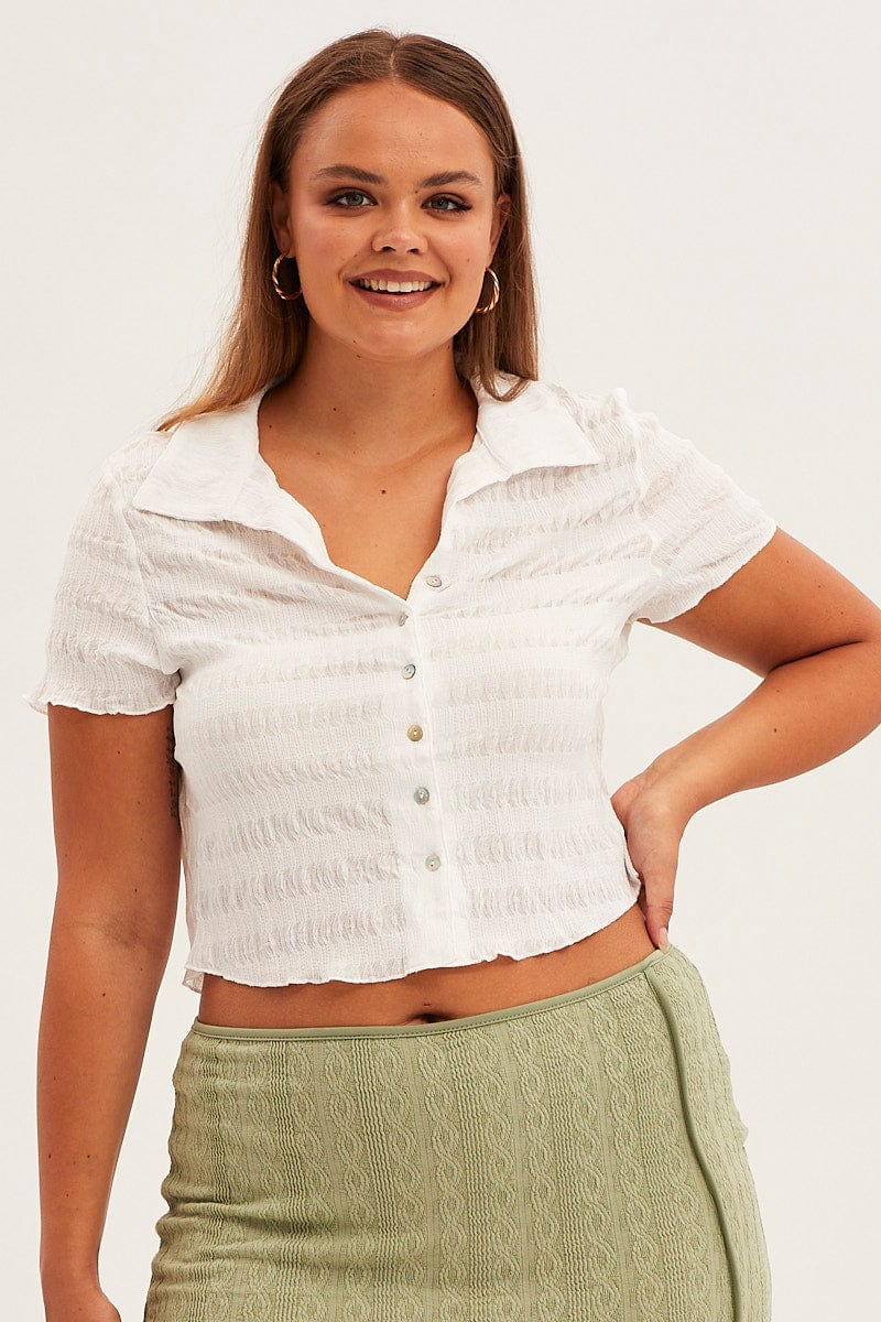 White Short Sleeve Button Top | You & All