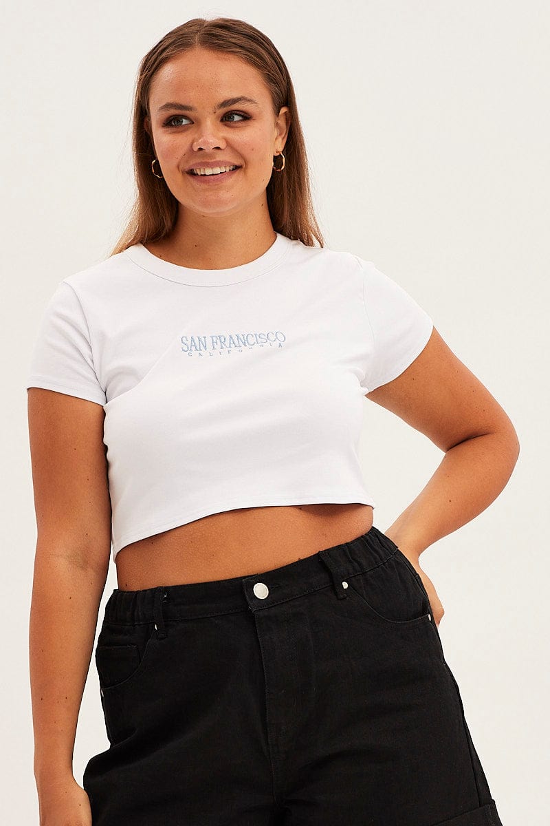 White Crop T Shirt Short Sleeve Crew Neck for YouandAll Fashion