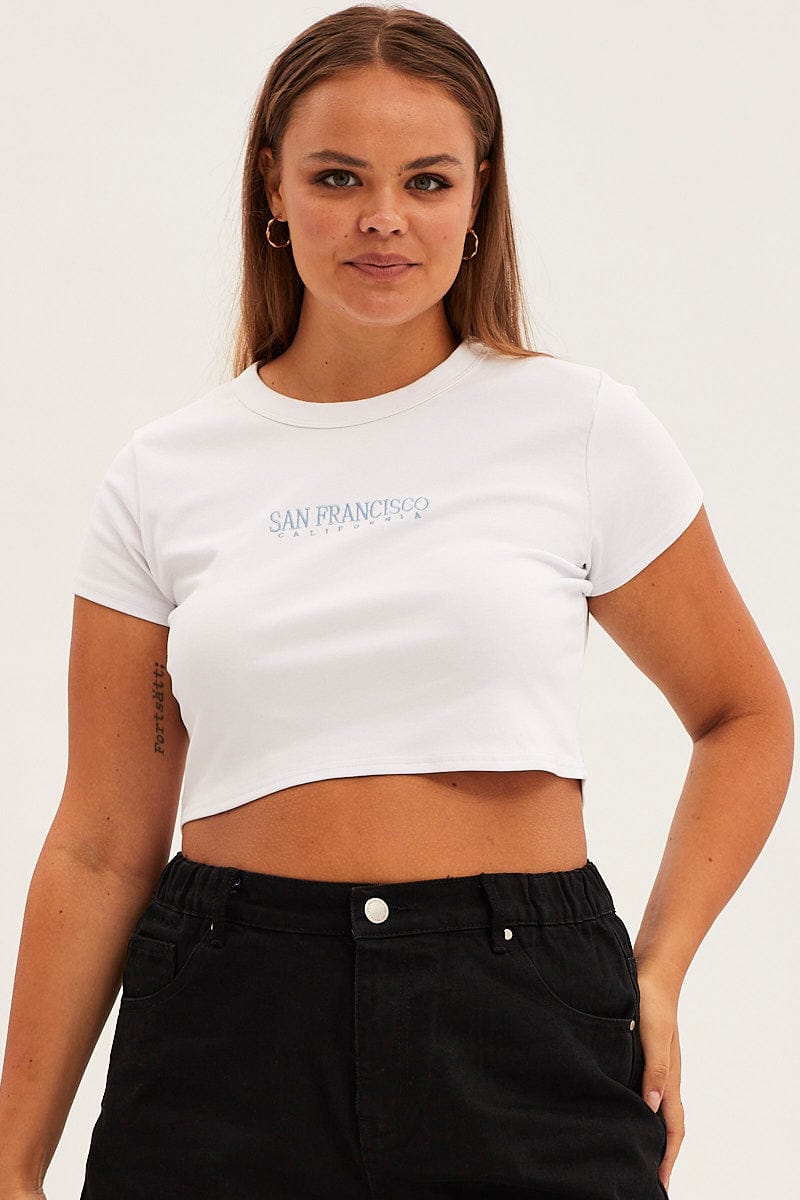 White Crop T Shirt Short Sleeve Crew Neck for YouandAll Fashion