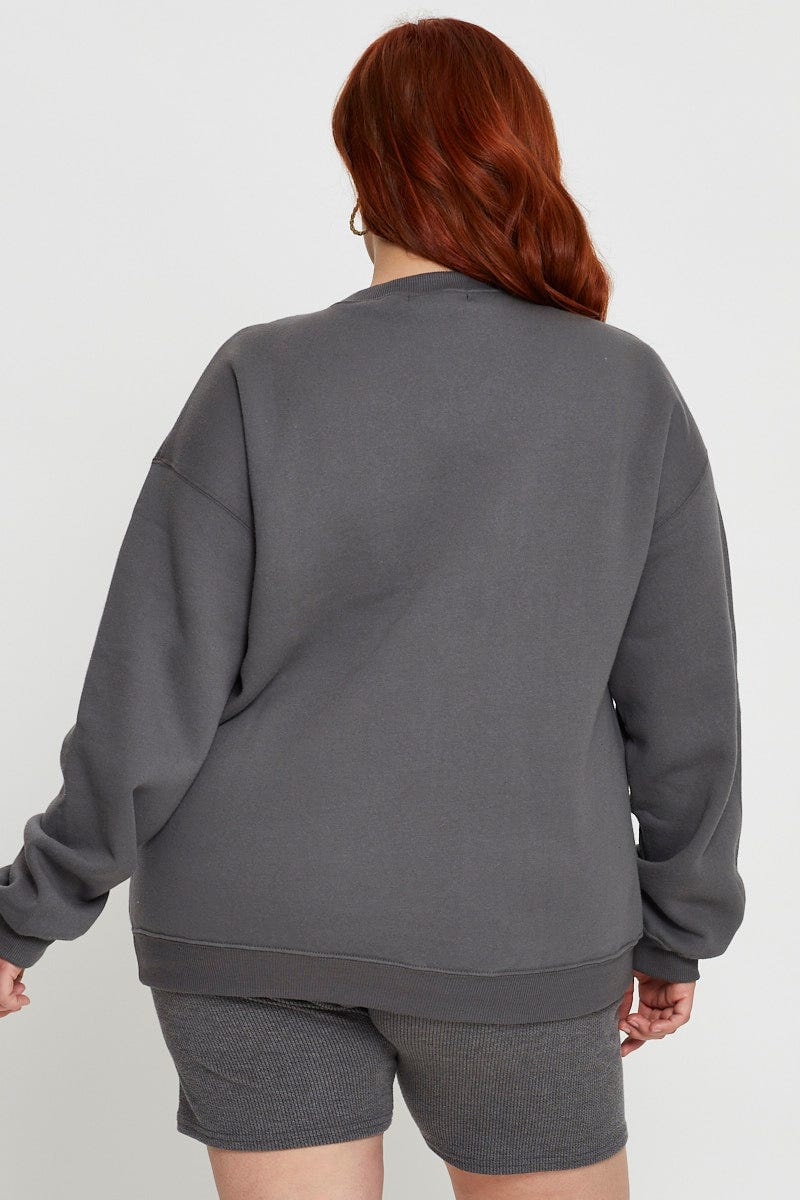 Grey Fleece Sweatshirt L'Amour Embroidered Long Sleeve For Women By You And All