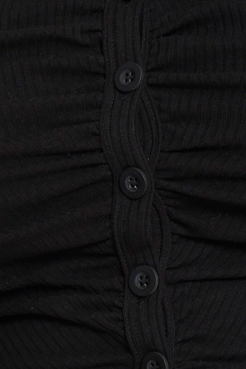 Black Up Top Gathered Front Short Sleeve Slinky Button for Women by You and All
