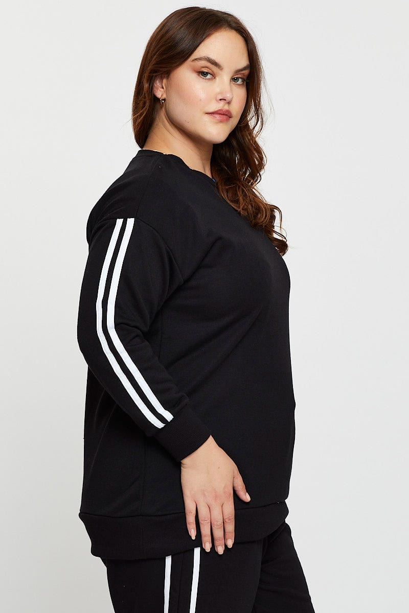 Black Sleeve Sweatshirt Stripe Sleeve Detail Long For Women By You And All