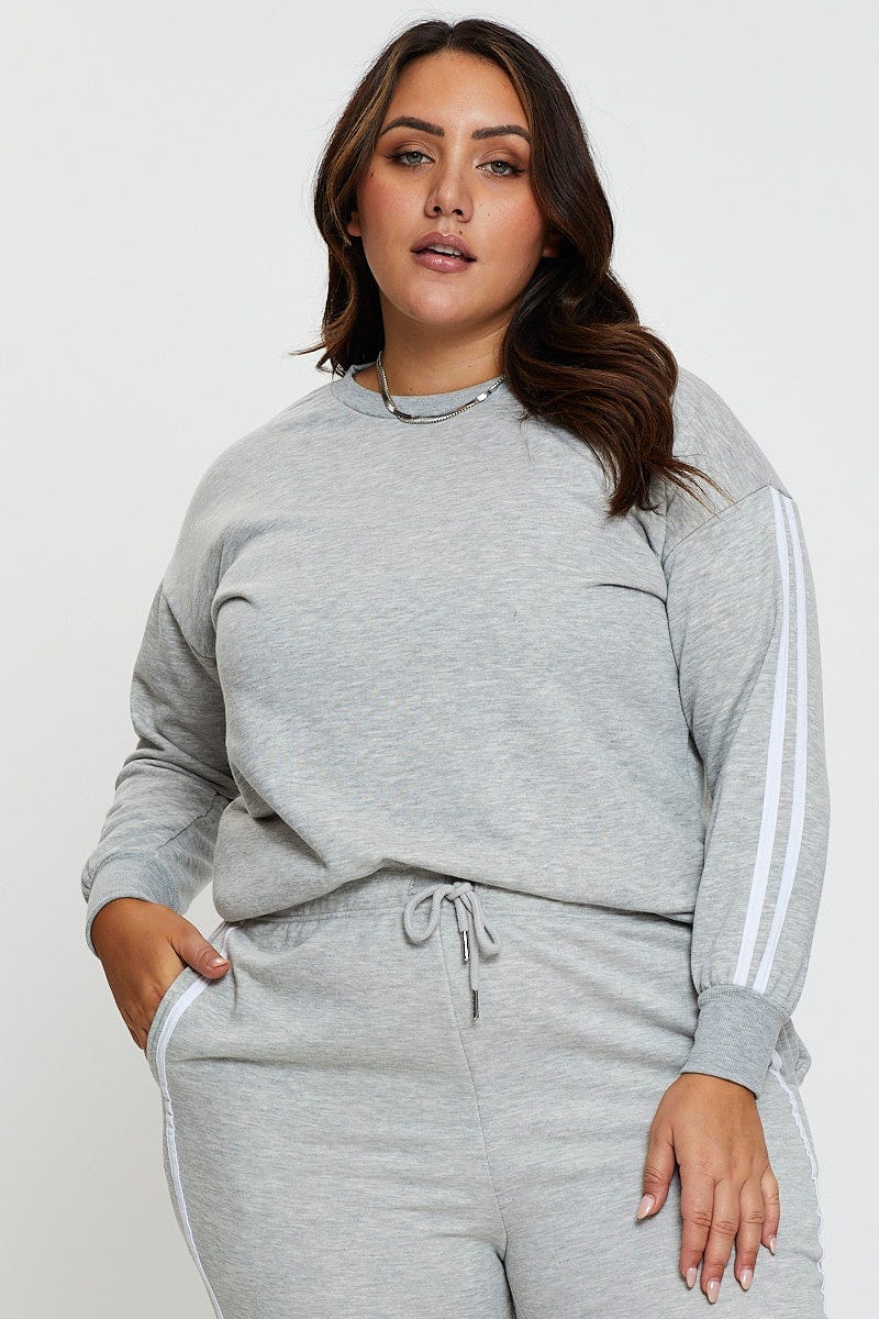 Grey Sleeve Sweatshirt Stripe Sleeve Detail Long For Women By You And All