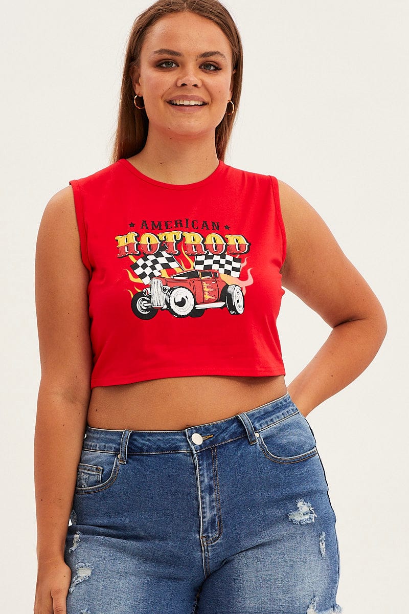 Red Sleeveless Hot Rod Tank Top for YouandAll Fashion