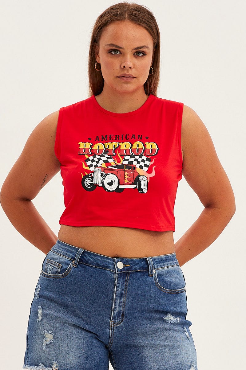 Red Sleeveless Hot Rod Tank Top for YouandAll Fashion